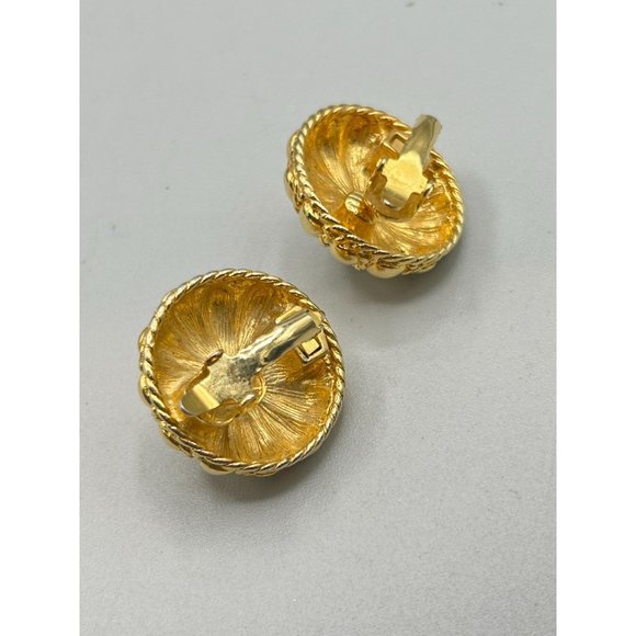 Vintage Classy Clip On Earrings Gold Tone & Faux Pearls Cabochons 80s 90s Clips - Picture 3 of 5